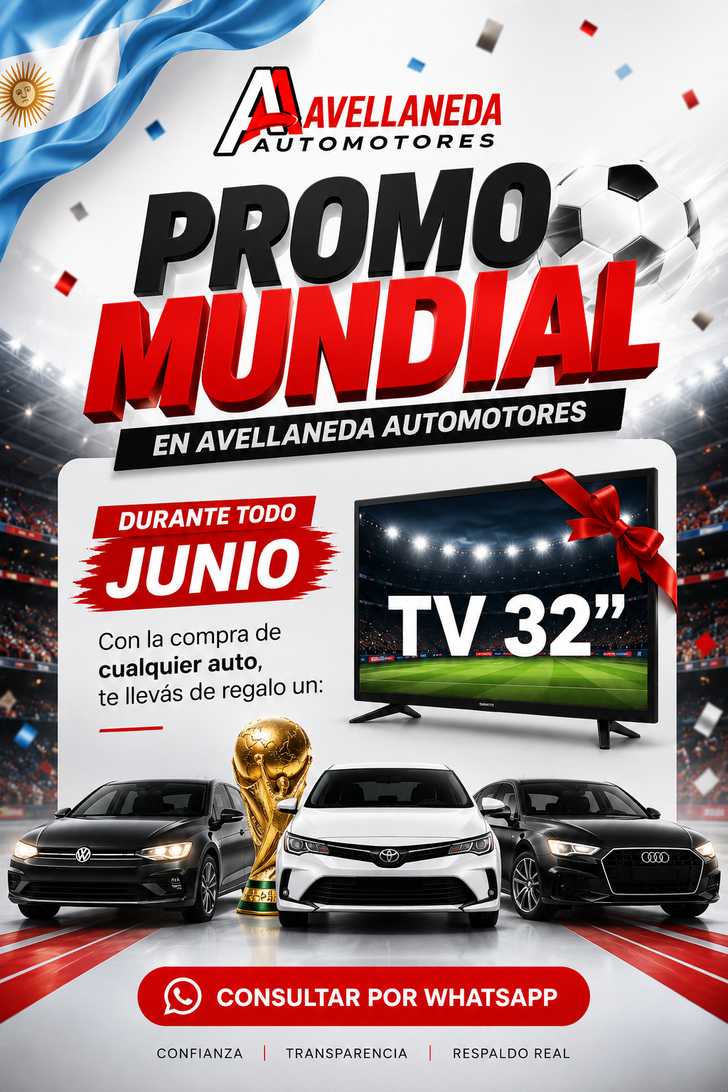 Promo Mundial Avellaneda Automotores: con la compra de cualquier auto te llevás un TV 32 pulgadas y participás por un sorteo de un TV 43 pulgadas