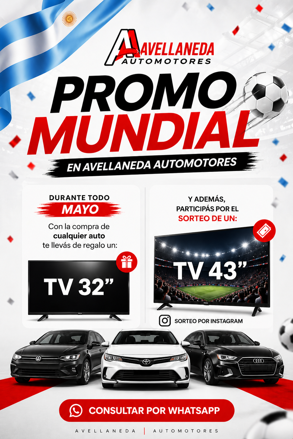 Promo Mundial Avellaneda Automotores: con la compra de cualquier auto te llevás un TV 32 pulgadas y participás por un sorteo de un TV 43 pulgadas